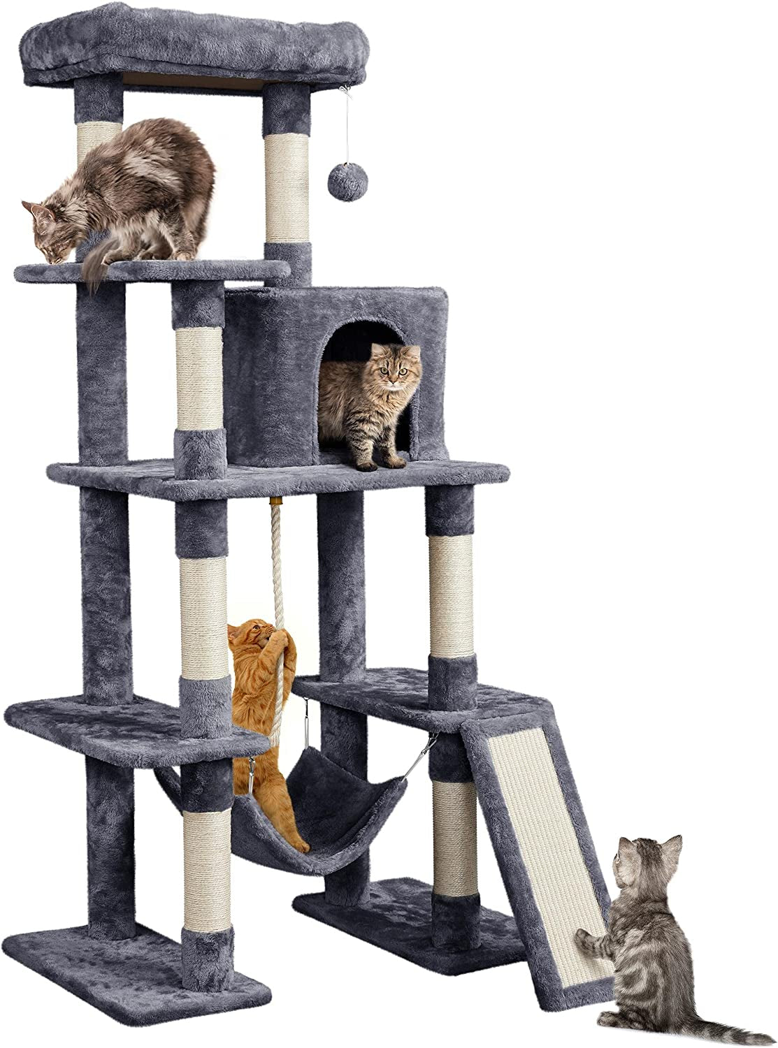 Cat Tree Cat Tower, 63 Inches Multi-Level Cat Tree for Indoor Cats, Tall Cat Tree with Sisal-Covered Scratching Posts & Condo, Cat Furniture Activity Center for Cats Kitten