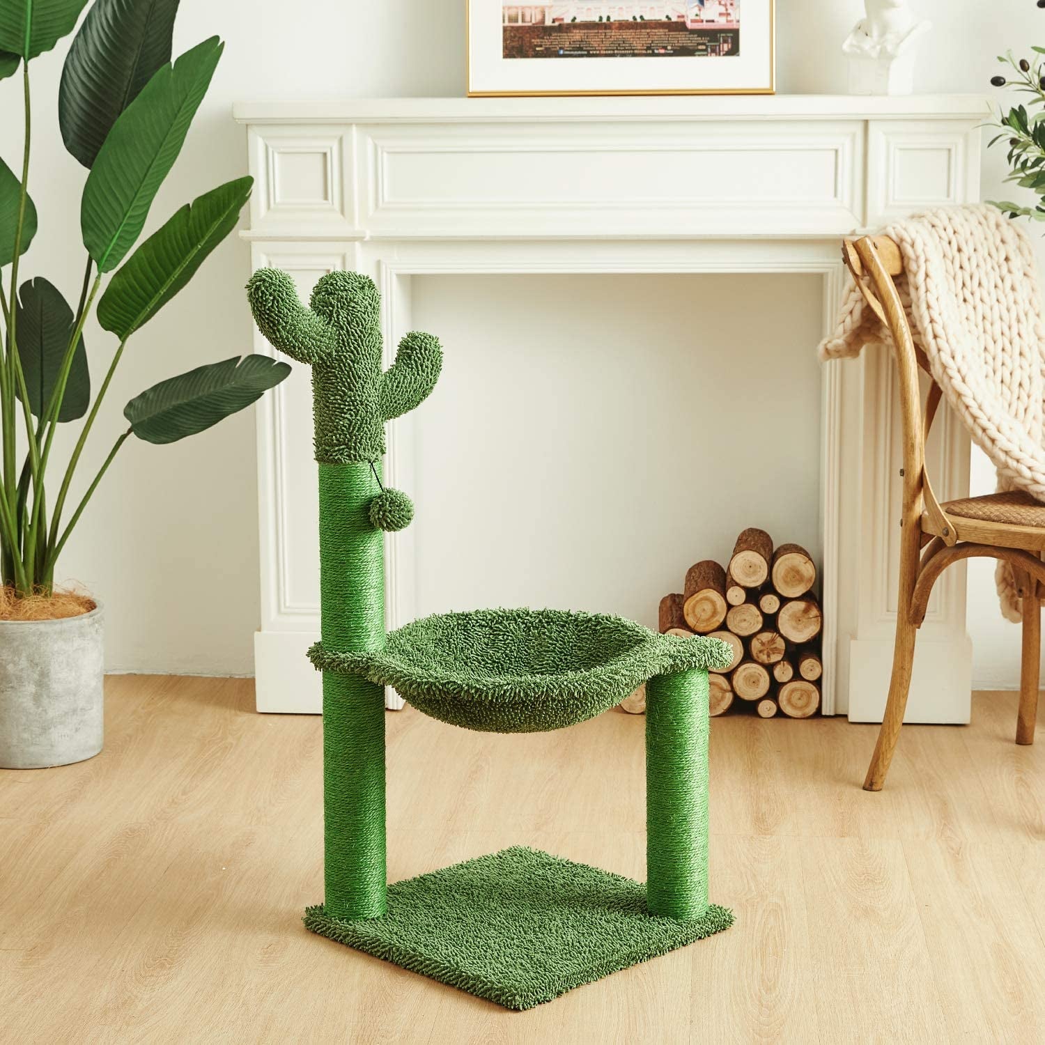 Cactus Cat Tree with Hammock and Full Wrapped Sisal Scratching Post for Cats