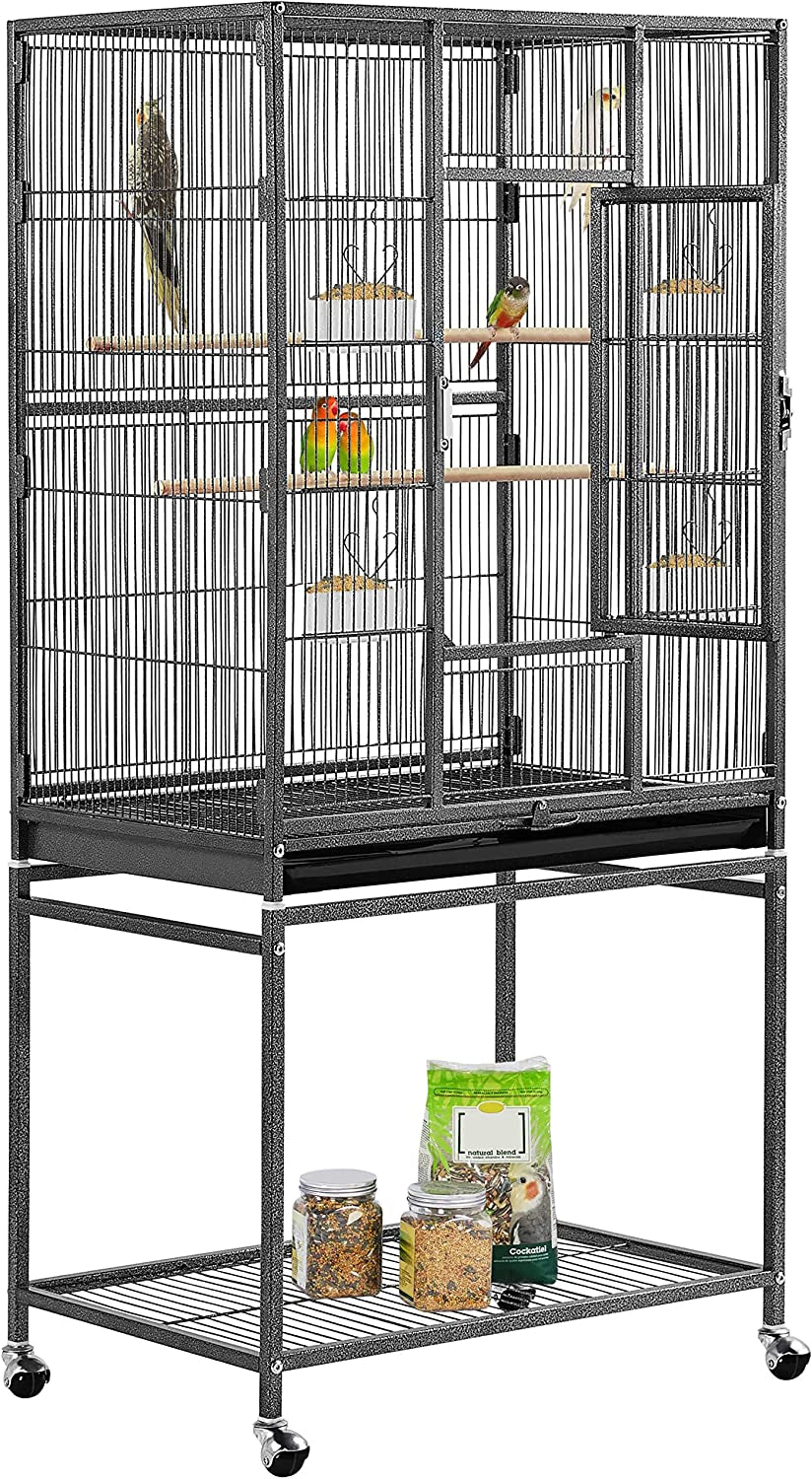 54-Inch Wrought Iron Standing Large Parrot Parakeet Flight Cage with Stand for Small Cockatiel Sun Green Cheek Conure Lovebird Budgie Finch Canary Bird