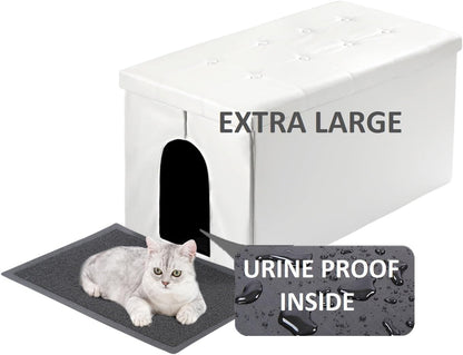 Cat Litter Box Enclosure Furniture Hidden, Cat Washroom Bench Storage Cabinet | Extra Large 36'' X 20'' X 20''| Dog Proof | Waterproof Inside/Easy Clean | Easy Assembly | Odor Control(White)