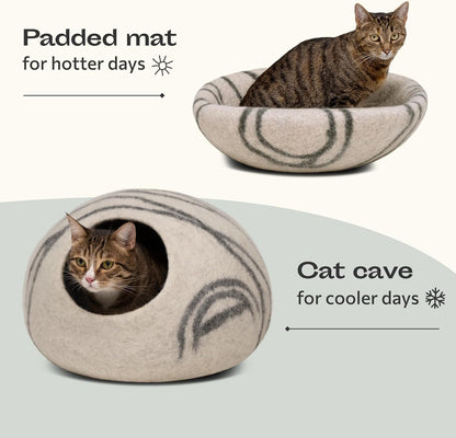 Premium Felt Cat Bed Cave - Handmade 100% Merino Wool Bed for Cats and Kittens (Light Shades) (Medium, Light Grey)