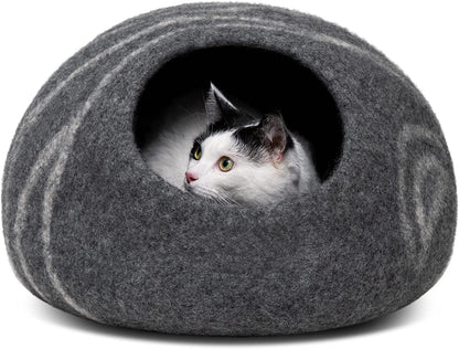 Premium Felt Cat Bed Cave (Medium) - Handmade 100% Merino Wool Bed for Cats and Kittens