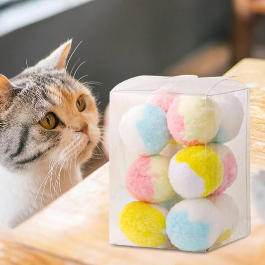 12Pcs Colorful Interactive Cat Toys Pompom Balls KICKER Toys Rolling Ball Cat Soft Toy Balls for Play Kitty Small Medium Pets Exercise Puppy