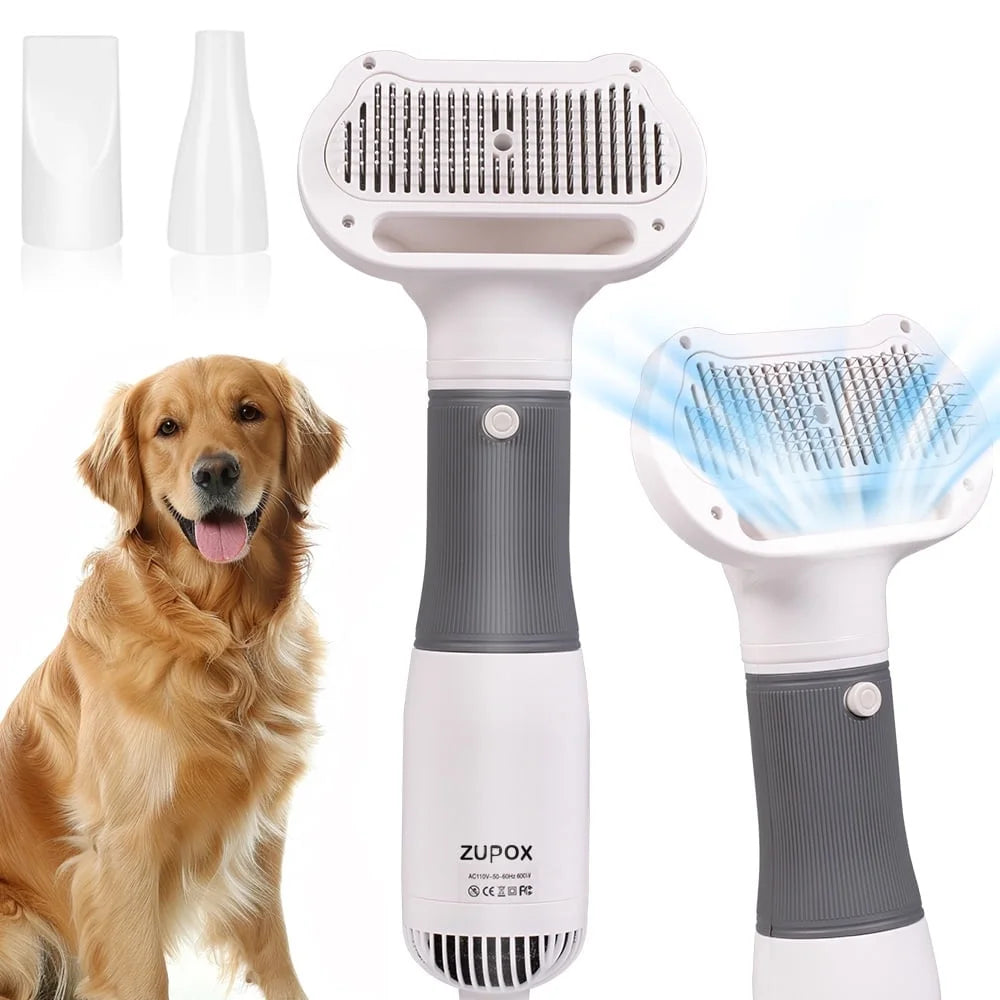 2 in 1 Dog Hair Dryer, Dog Brush for Shedding, Dog Grooming Kit with Slicker Brush, Cat Brush with Adjustable Temperature