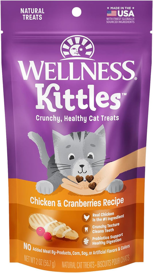 Kittles Crunchy Natural Grain Free Cat Treats, Chicken & Cranberry, 2-Ounce Bag