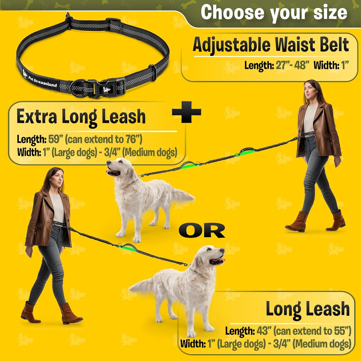 Exquisite Hands Free Dog Leash for Large Dogs | Dog Waist Leash | Dog Running Leash Hands Free | Bungee Dog Leash | Hands-Free Leash | Dog Belt Leash | around Waist Leash for Dog Walking