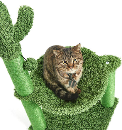 Cactus Cat Tree with Hammock and Full Wrapped Sisal Scratching Post for Cats