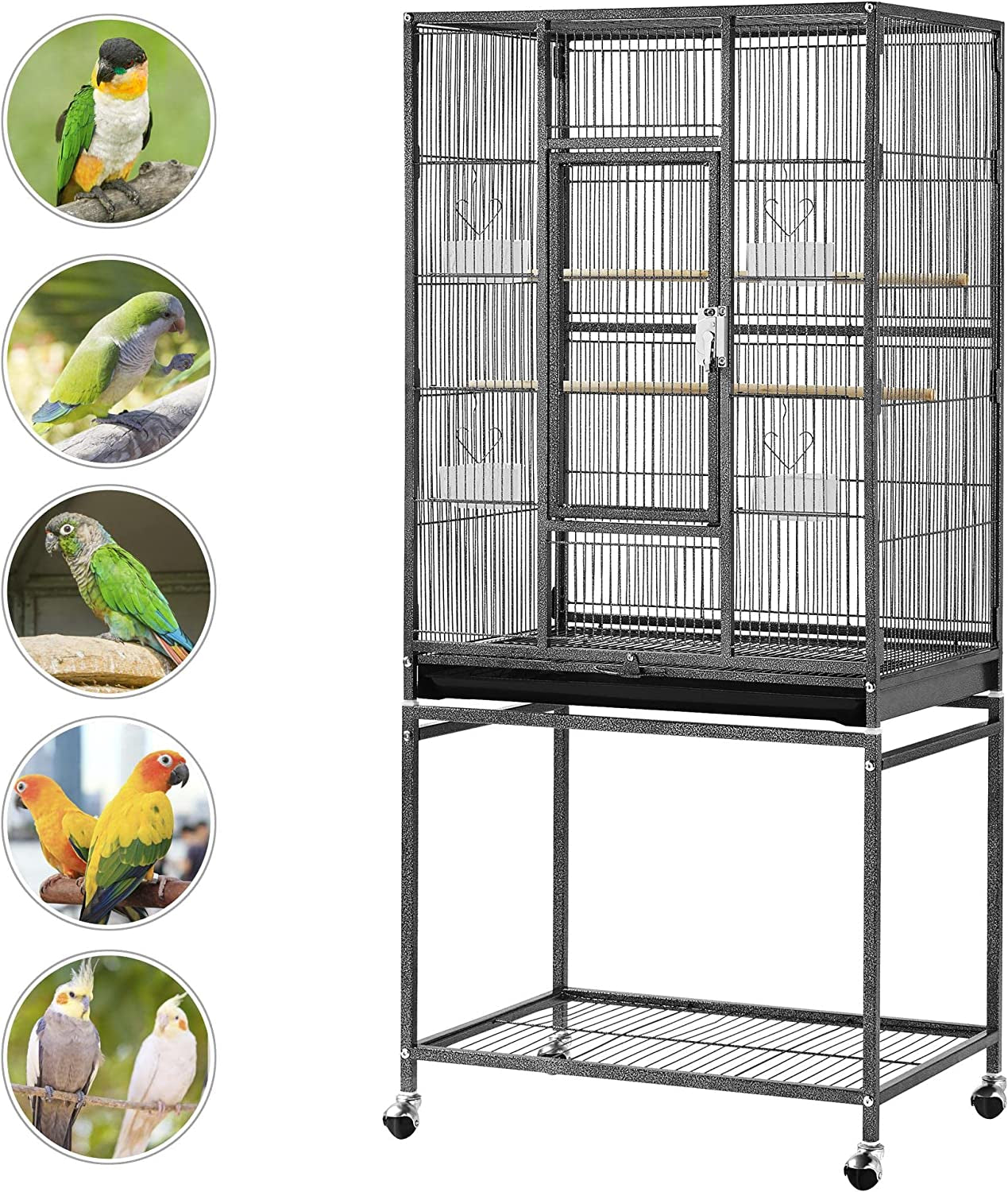 54-Inch Wrought Iron Standing Large Parrot Parakeet Flight Cage with Stand for Small Cockatiel Sun Green Cheek Conure Lovebird Budgie Finch Canary Bird