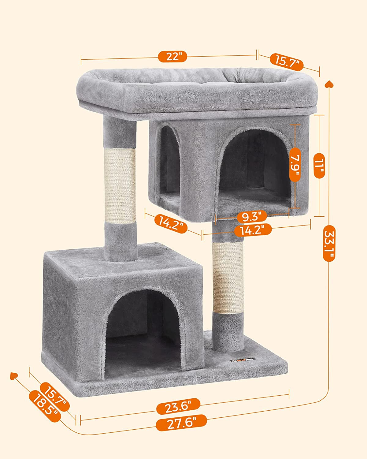 Cat Tree for Large Cats, Cat Tower 2 Cozy Plush Condos and Sisal Posts