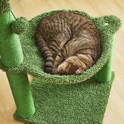 Cactus Cat Tree with Hammock and Full Wrapped Sisal Scratching Post for Cats