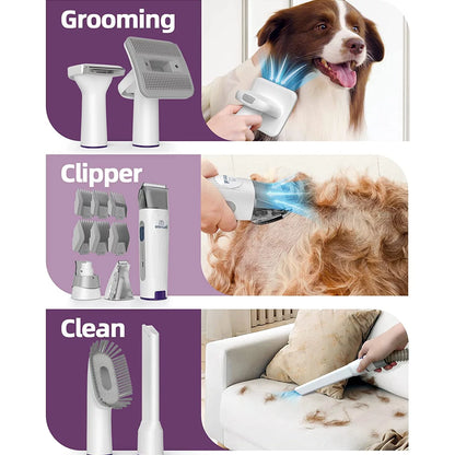 7 in 1 Dog Grooming Kit, Low Noise Pet Grooming Vacuum with 1.5 L Dust Cup, Dog Vacuum for Shedding Grooming, with 7 Professional Grooming Tools for Dogs Cats Pet Hair & Home Cleaning, Purple