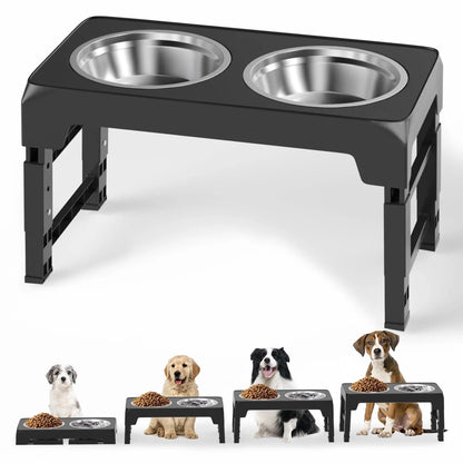 Elevated Dog Bowls, 5 Adjustable Heights Raised Dog Bowl, Dog Bowl Stand with 2 Thick 42Oz Stainless Steel Dog Food Bowls for Small Medium Large Dogs Cats, Black