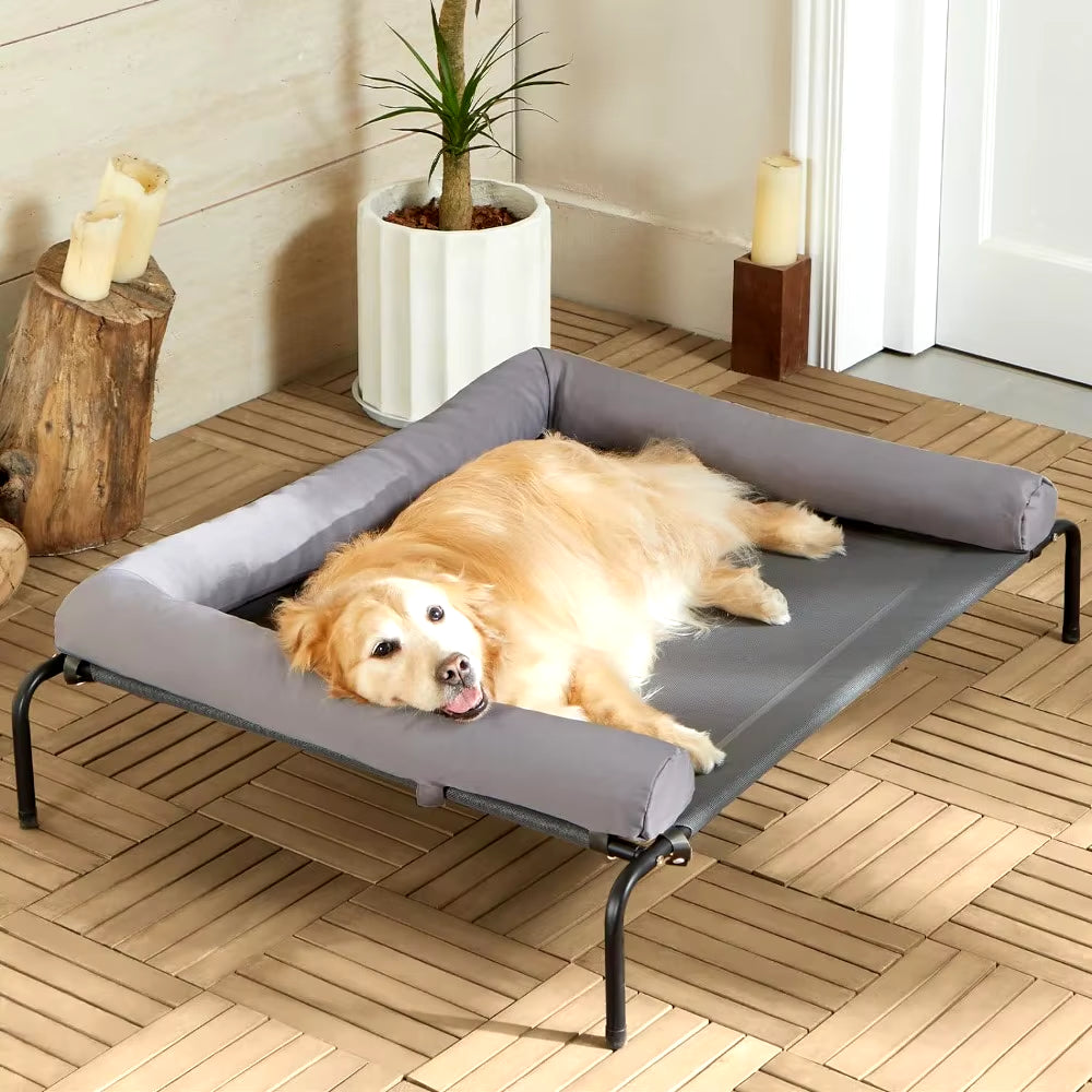 43"Lx31"Wx8"Th Dog Bed with Breathable Mesh, Skid-Resistant Feet, Cooling Chew Proof Portable Pet Cot, Elevated Large Dog Bed