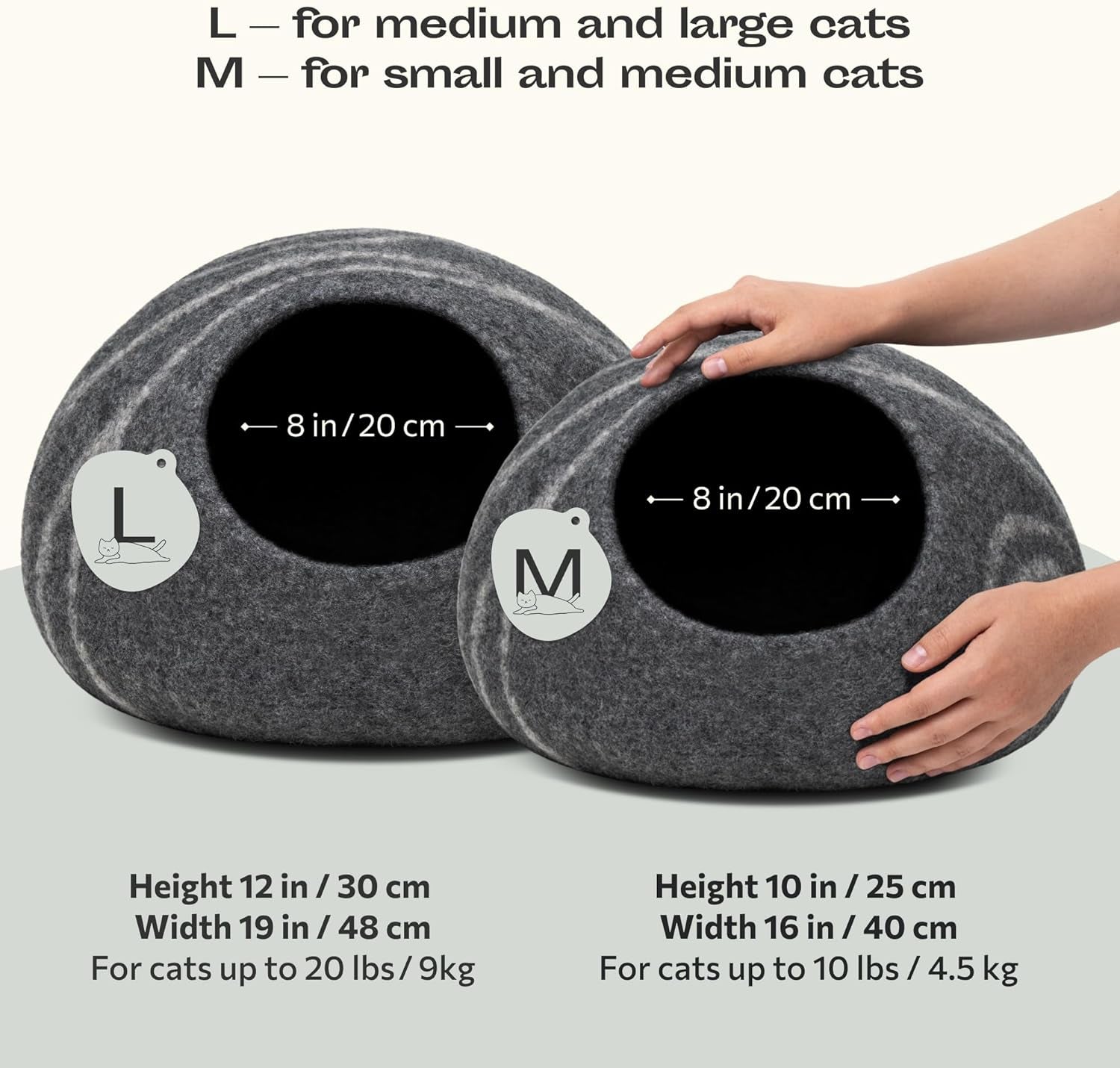 Premium Felt Cat Bed Cave (Medium) - Handmade 100% Merino Wool Bed for Cats and Kittens