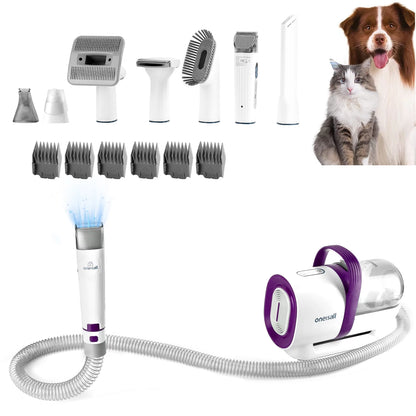 7 in 1 Dog Grooming Kit, Low Noise Pet Grooming Vacuum with 1.5 L Dust Cup, Dog Vacuum for Shedding Grooming, with 7 Professional Grooming Tools for Dogs Cats Pet Hair & Home Cleaning, Purple