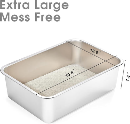 Stainless Steel Litter Box for Cat and Rabbit, Odor Control Litter Pan, Non Stick, Easy to Clean, Rust Proof, Large Size with High Sides and Non Slip Rubber Feet