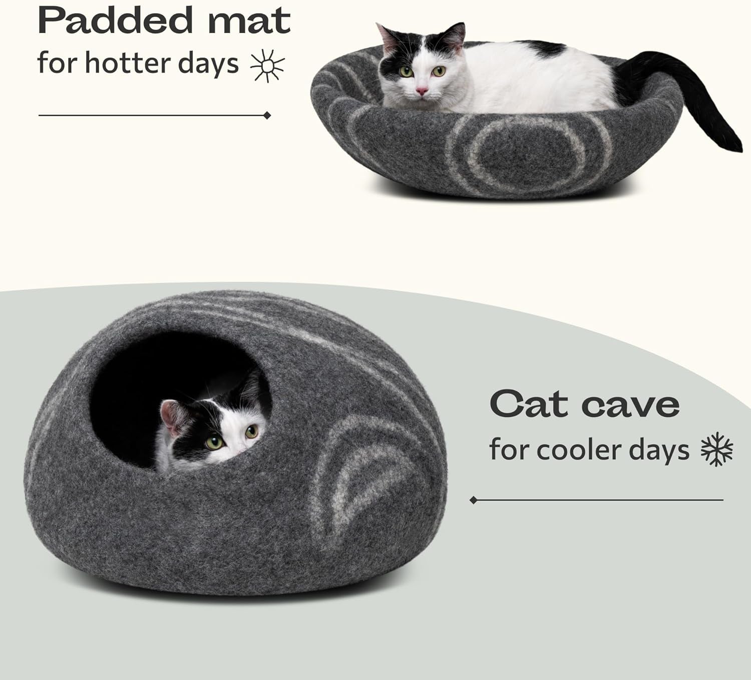 Premium Felt Cat Bed Cave (Medium) - Handmade 100% Merino Wool Bed for Cats and Kittens