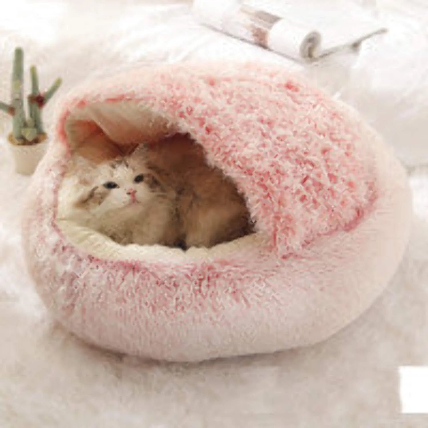 2 in 1 Dog and Cat Bed Pet Winter Bed round Plush Warm Bed House Soft Long Plush Pets Bed