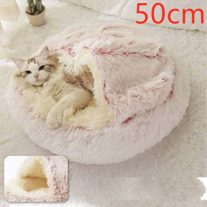 2 in 1 Dog and Cat Bed Pet Winter Bed round Plush Warm Bed House Soft Long Plush Pets Bed