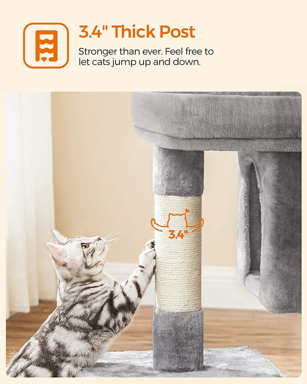 Cat Tree for Large Cats, Cat Tower 2 Cozy Plush Condos and Sisal Posts