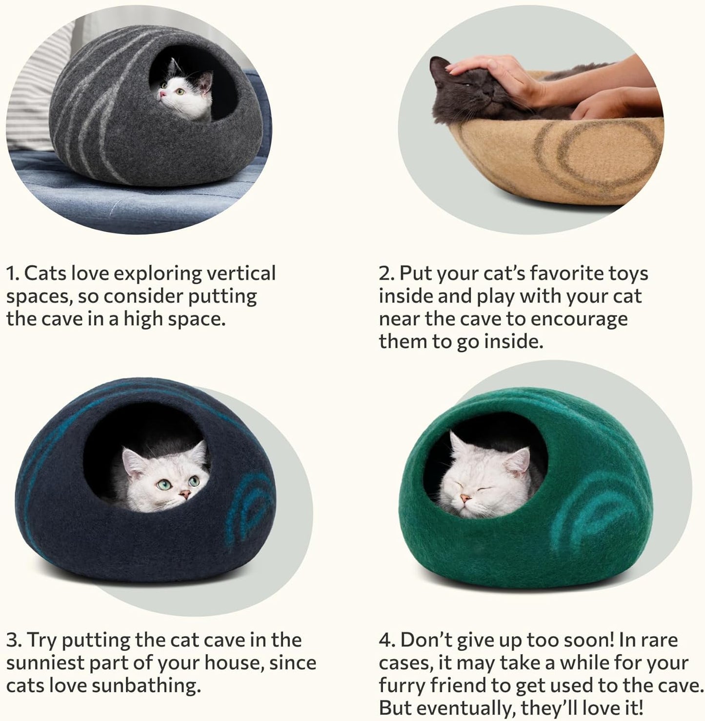 Premium Felt Cat Bed Cave (Medium) - Handmade 100% Merino Wool Bed for Cats and Kittens