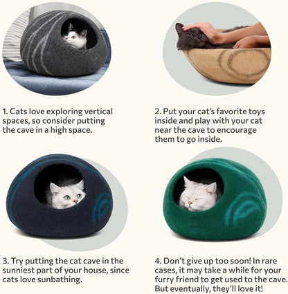 Premium Felt Cat Bed Cave (Medium) - Handmade 100% Merino Wool Bed for Cats and Kittens